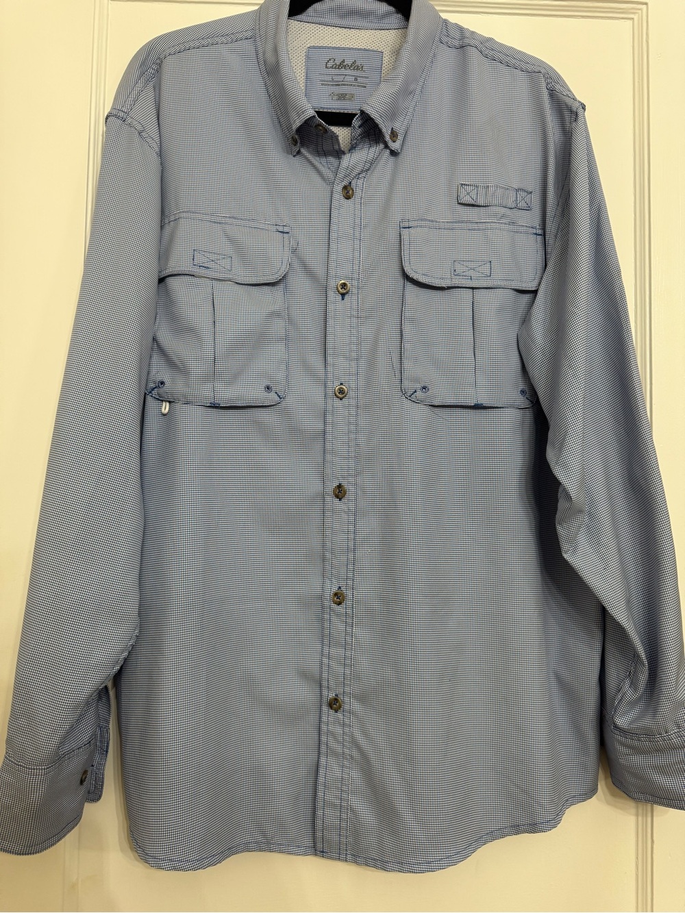 Cabela's Guidewear Long-Sleeve Vented Fishing Shirt blue/white gingham pattern
